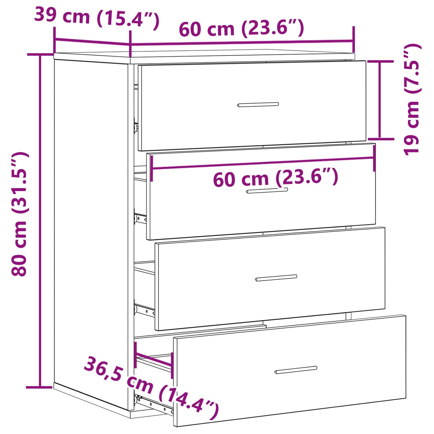 Sideboard Gammelt træ 60 x 39 x 80 cm Konstrueret træ