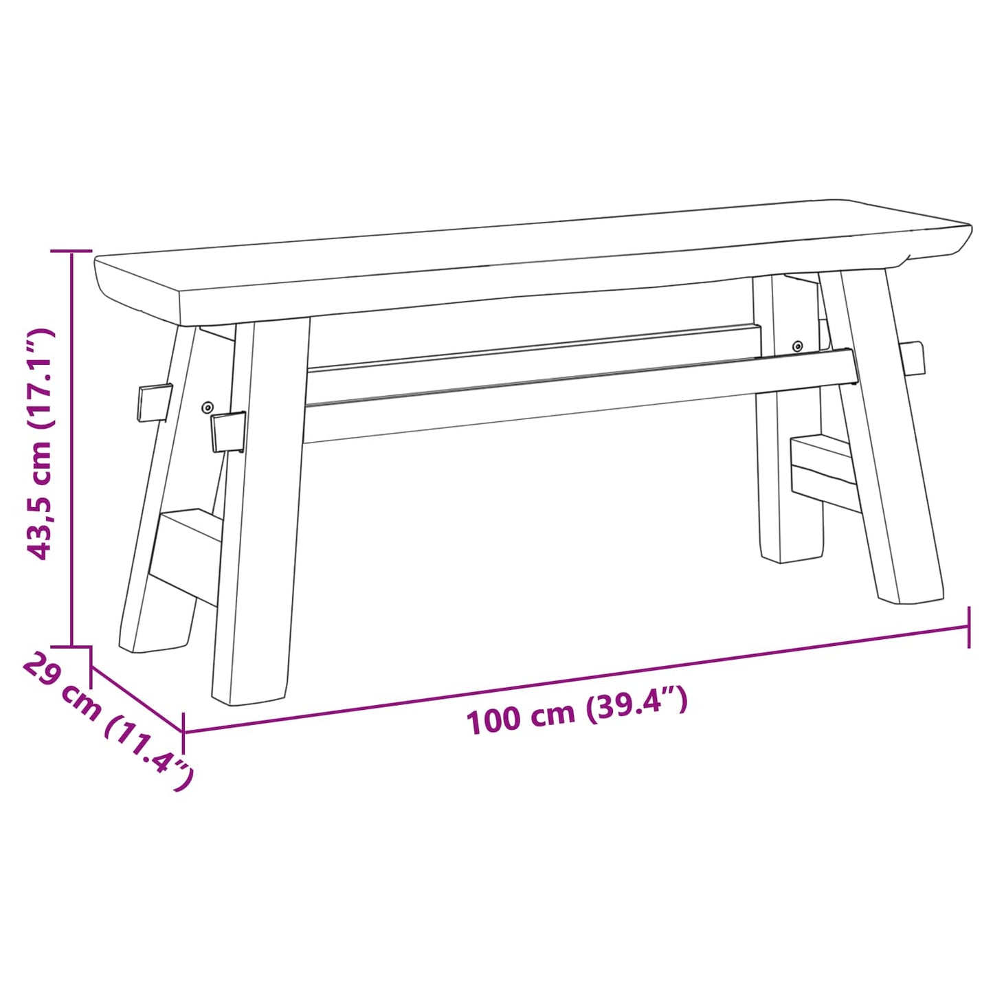 bænk Naturfarvet 100 x 29 x 43,5 cm Massiv Teaktræ