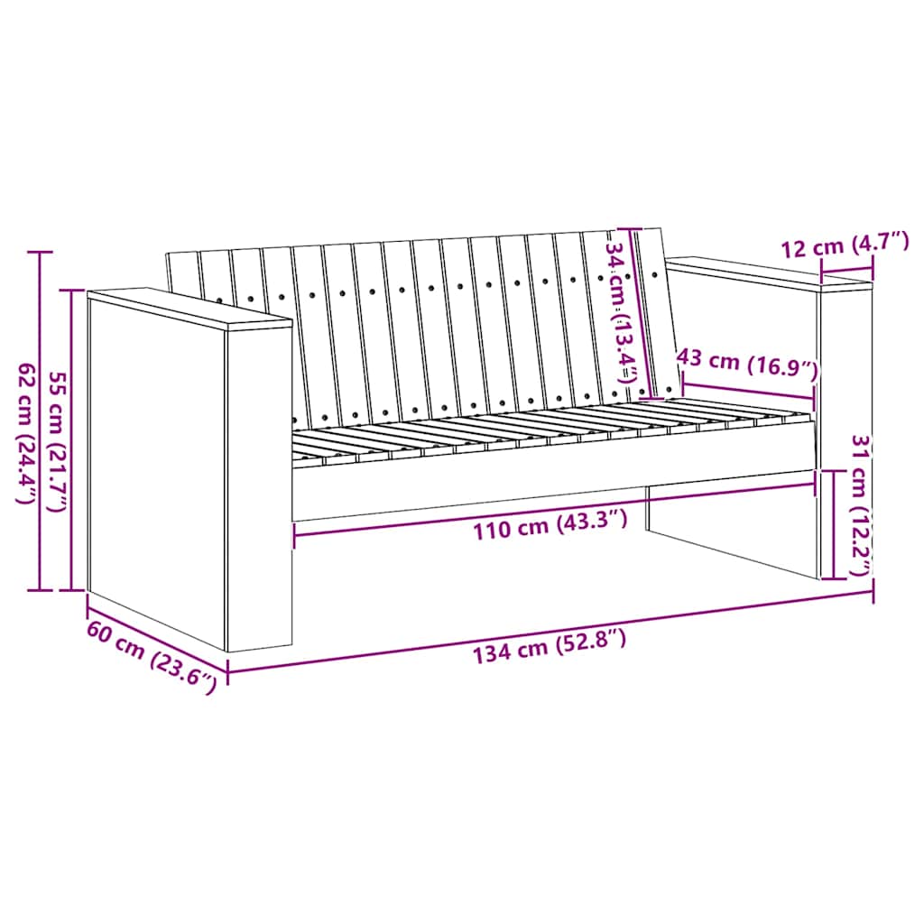 Havemøbelsofa Grøn 134 x 60 x 62 cm Massiv fyrretræ