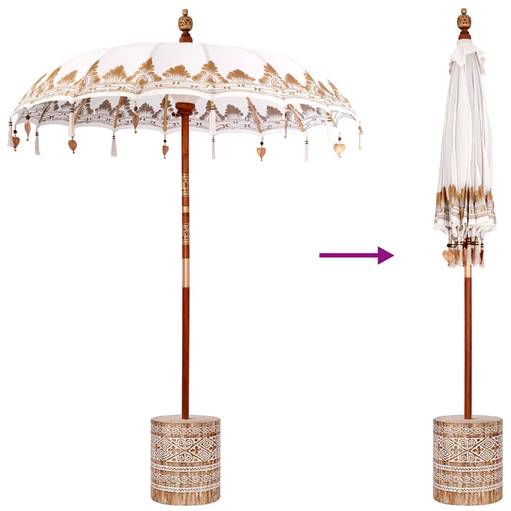 Balinesisk parasol med base Creme 185 x 185 x 260 cm