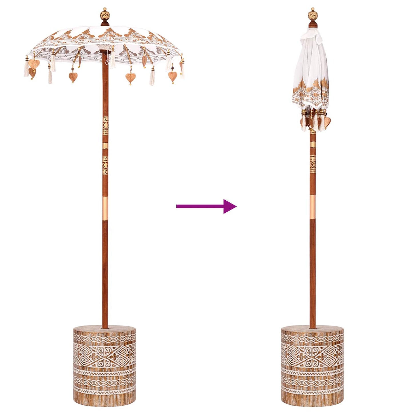 Balinesisk parasol med base Creme 95 x 95 x 260 cm