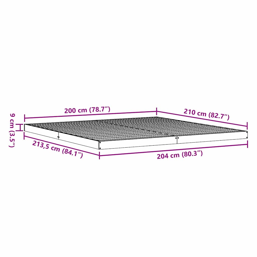 Gulv seng ramme Hvid 213,5 x 204 x 9 cm Massiv fyrretræ