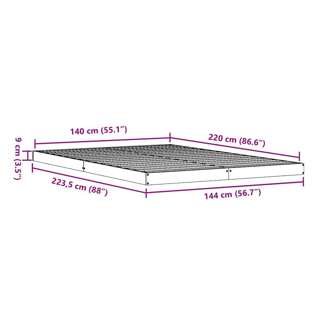 Gulv seng ramme Naturfarvet 140 x 220 cm Massiv fyrretræ