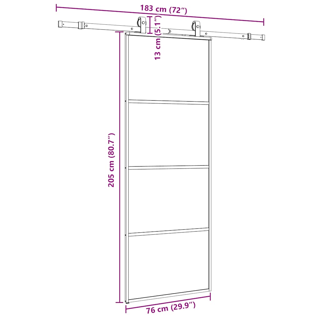 skydedør med hardwaresæt 76x205 cm ESG glas sort