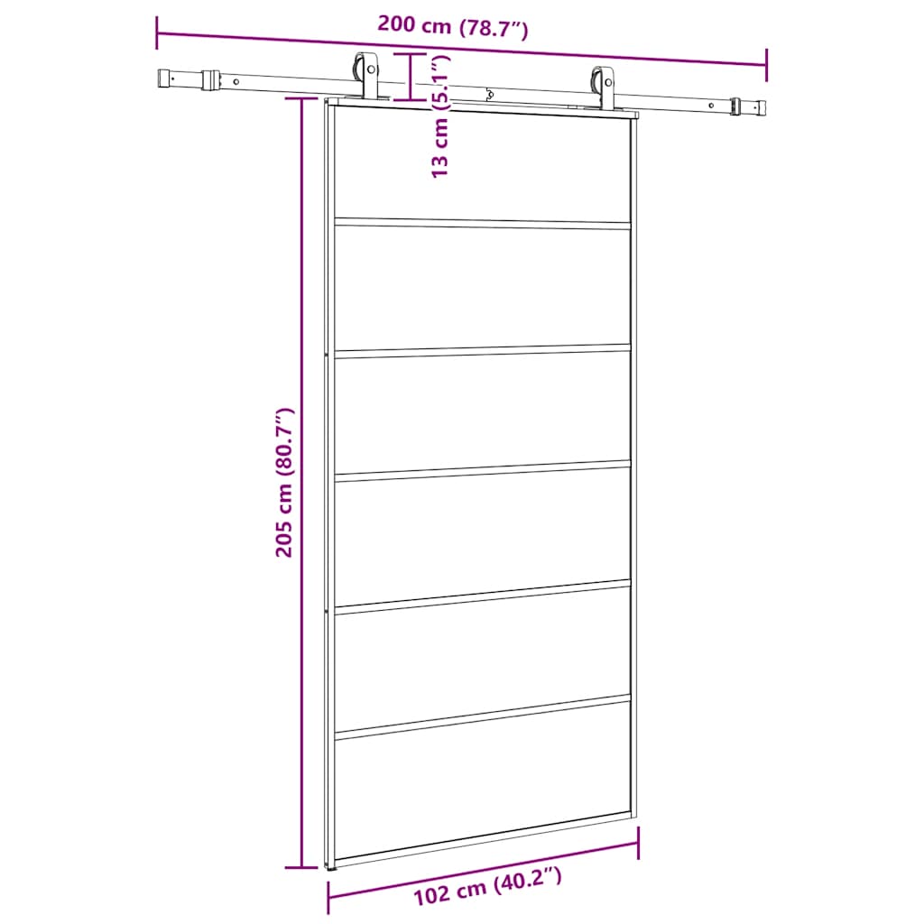 skydedør med hardwaresæt 102x205 cm ESG glas sort