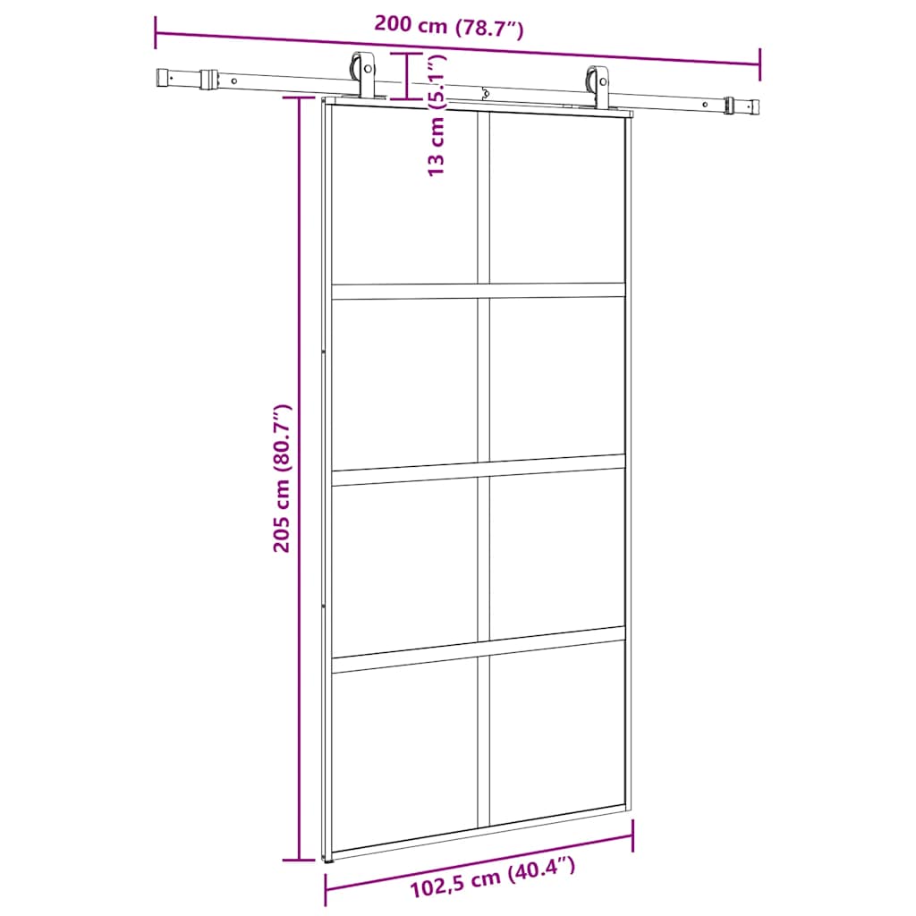 skydedør med hardwaresæt 102,5x205 cm hærdet glas sort