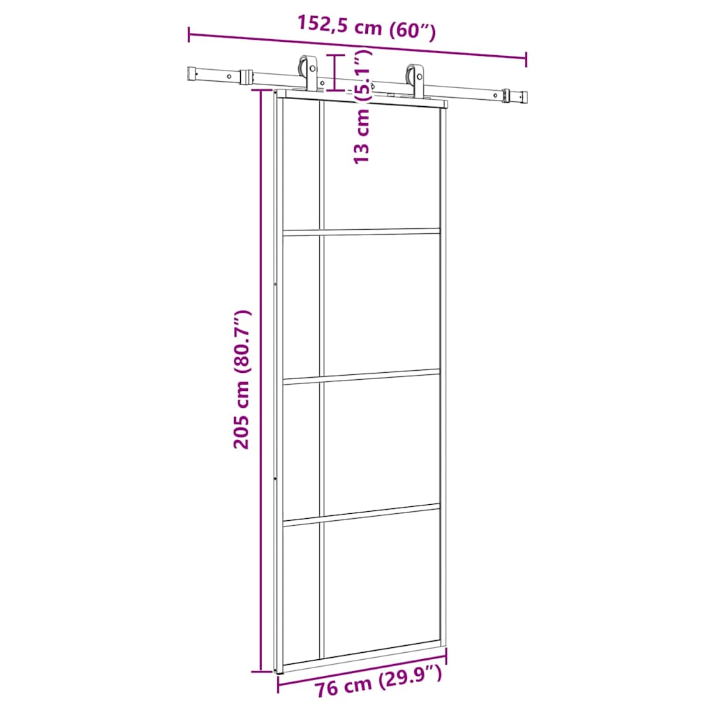 skydedør med hardwaresæt 76x205 cm ESG glas sort