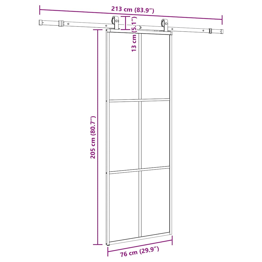 skydedør med hardwaresæt 76x205 cm ESG glas sort