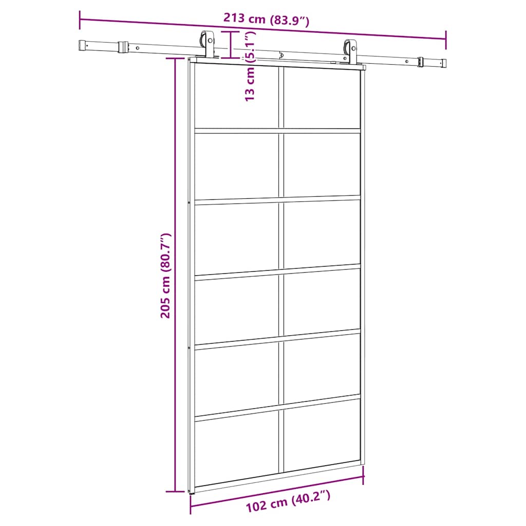 skydedør med hardwaresæt 102x205 cm ESG glas sort