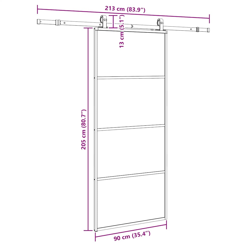 skydedør med hardwaresæt 90x205 cm ESG glas sort