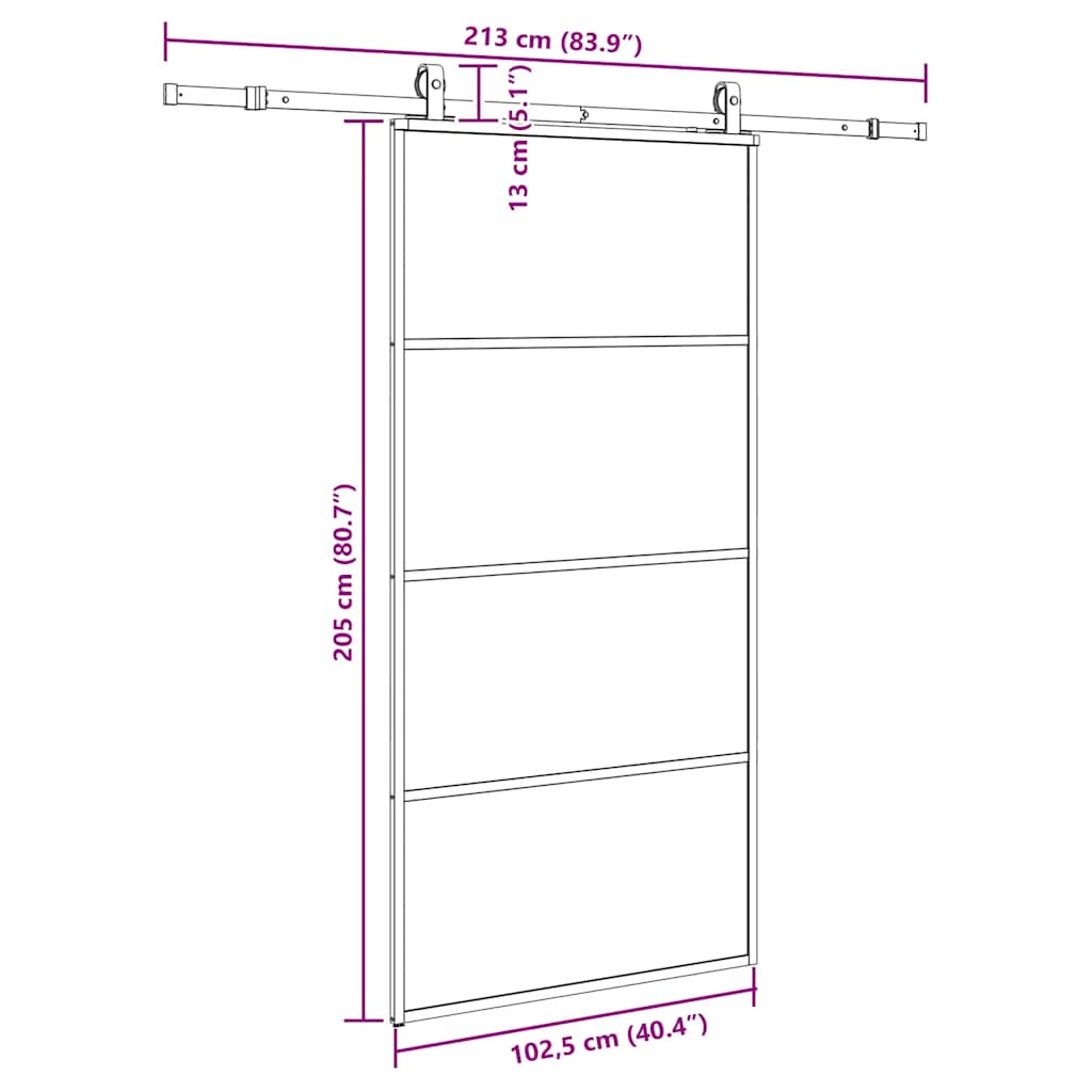 skydedør med hardwaresæt 102,5x205 cm ESG glas sort