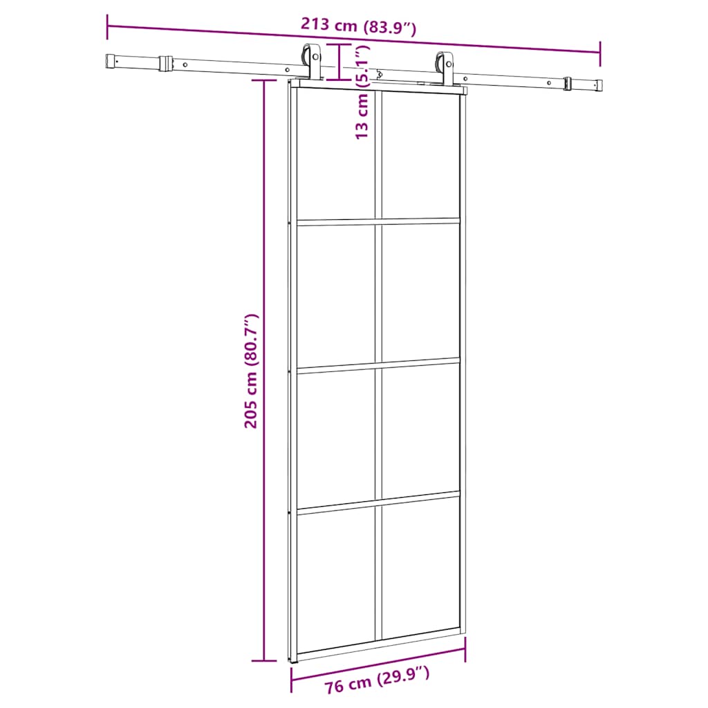 skydedør med hardwaresæt 76x205 cm ESG glas sort