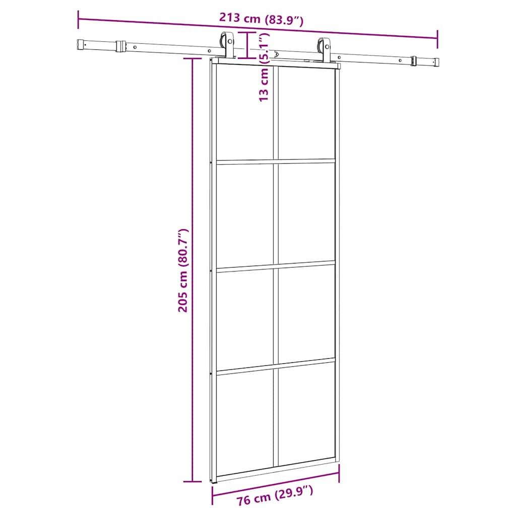 skydedør med hardwaresæt 76x205 cm ESG glas sort