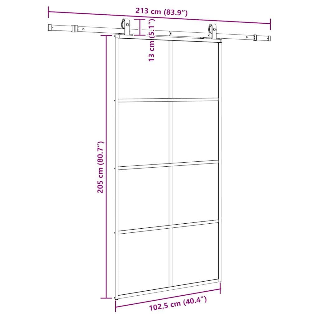 skydedør med hardwaresæt 102,5x205 cm ESG glas sort