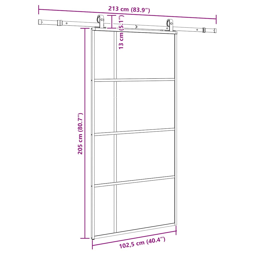 skydedør med hardwaresæt 102,5x205 cm ESG glas sort