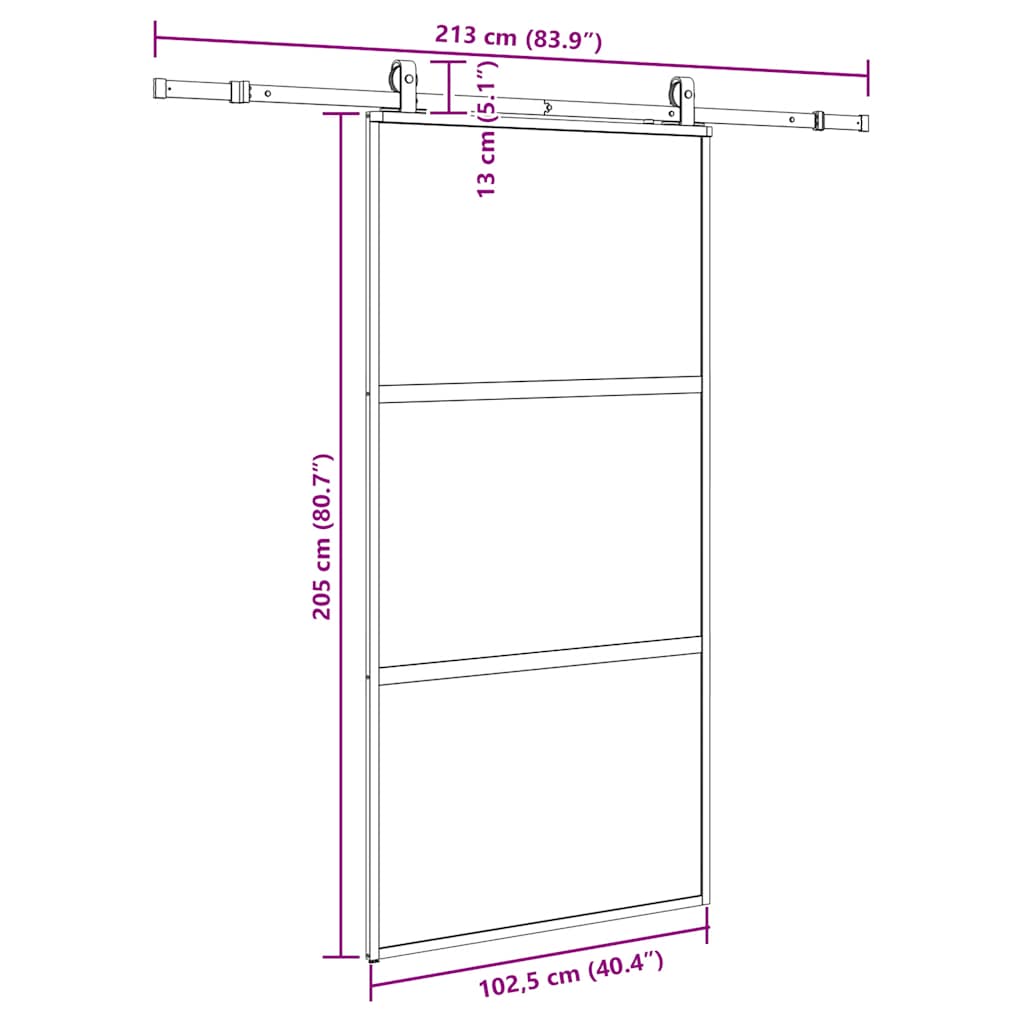 skydedør med hardwaresæt 102,5x205 cm hærdet glas sort