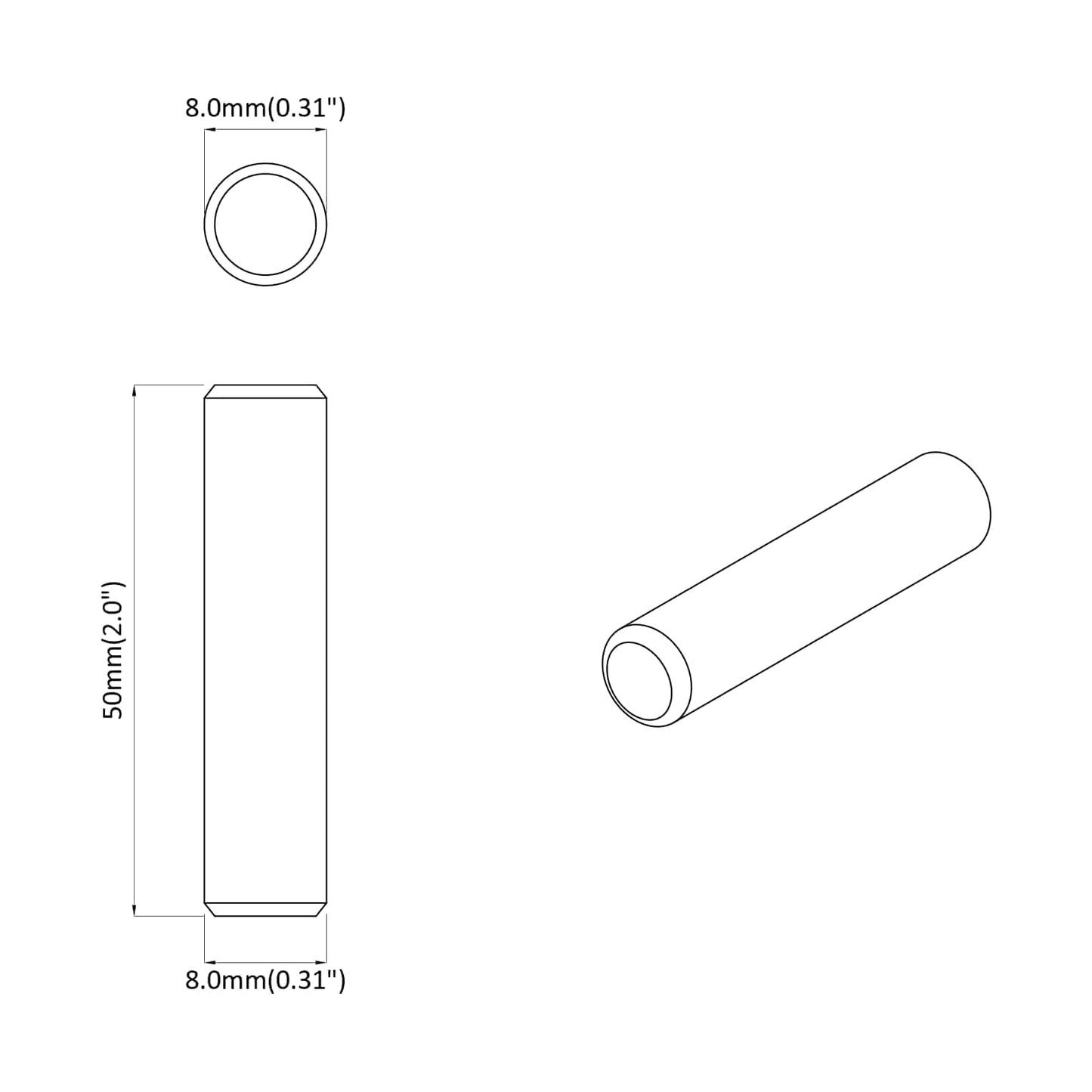 Trædowels 2 pcs Brun Ø 8 x 50 mm Massivt træ