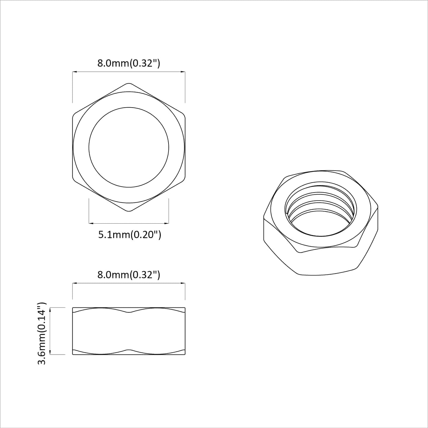 Sekskantmøtrik 12 pcs Sølv M6 Metal