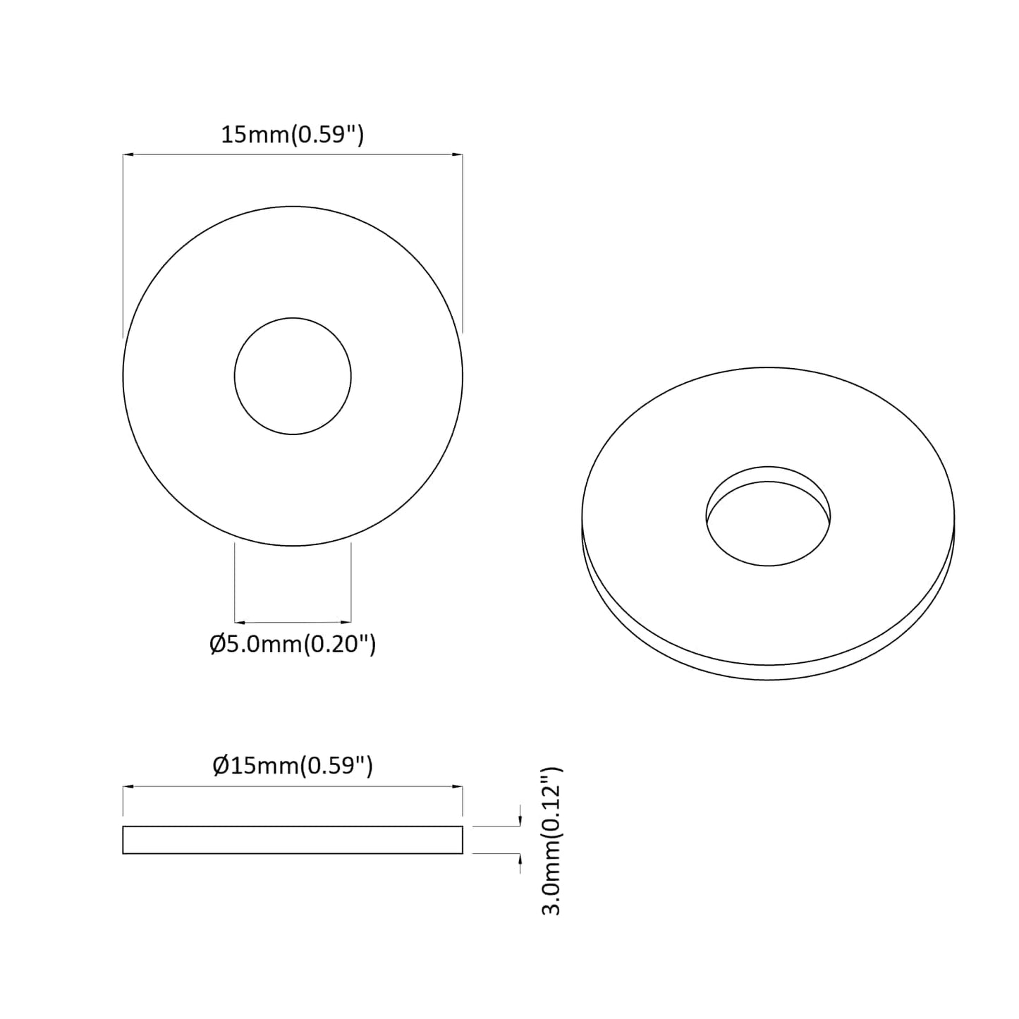 velegnet til flade skiver 2 pcs Sort ∅15 x 3 mm PVC Copolymer