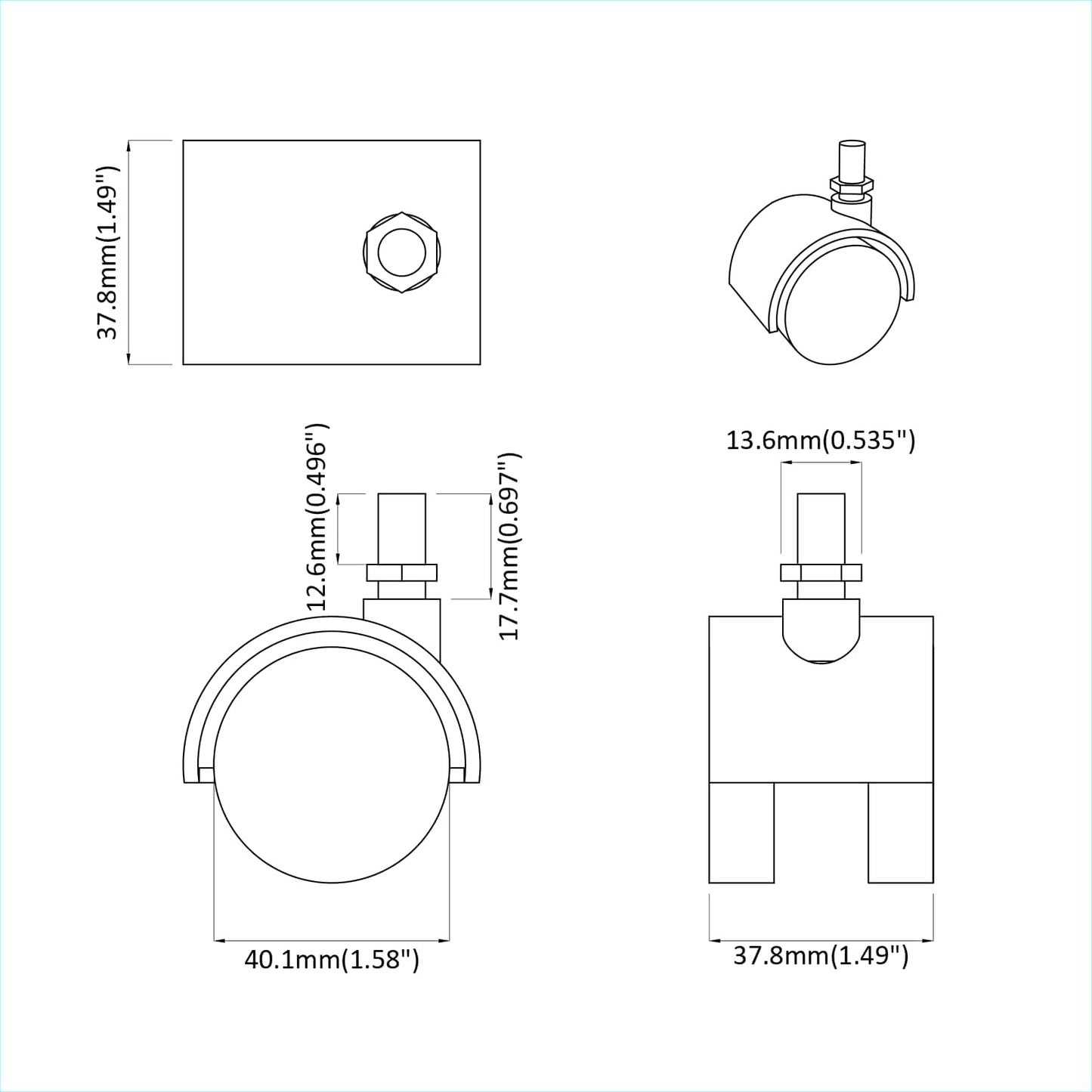 Hjul 2 pcs Sort 40,1 x 37,8 mm PP og Jern