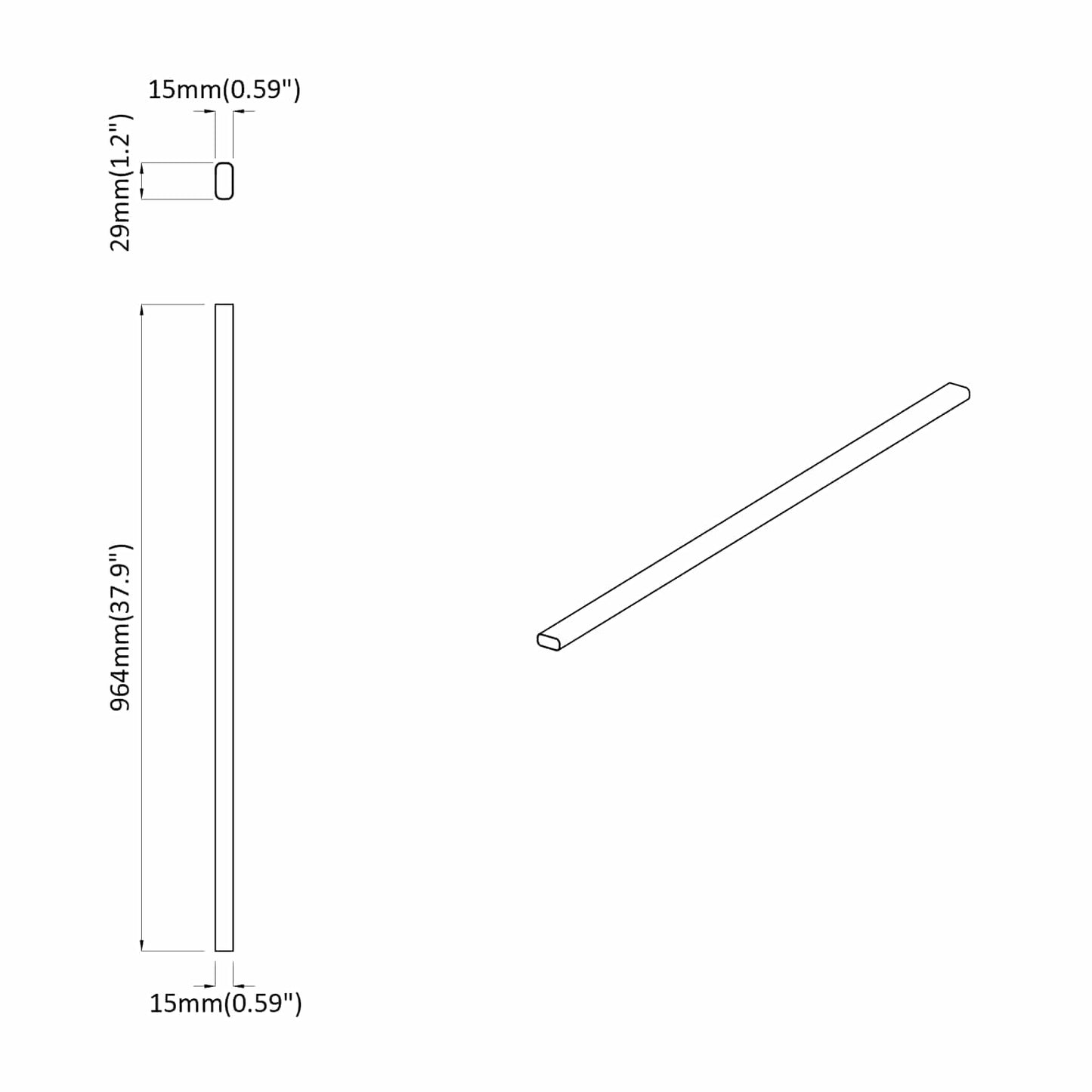 Skab Stang 12 pcs Sølv 964 x 15 x 29 mm Aluminiumlegering