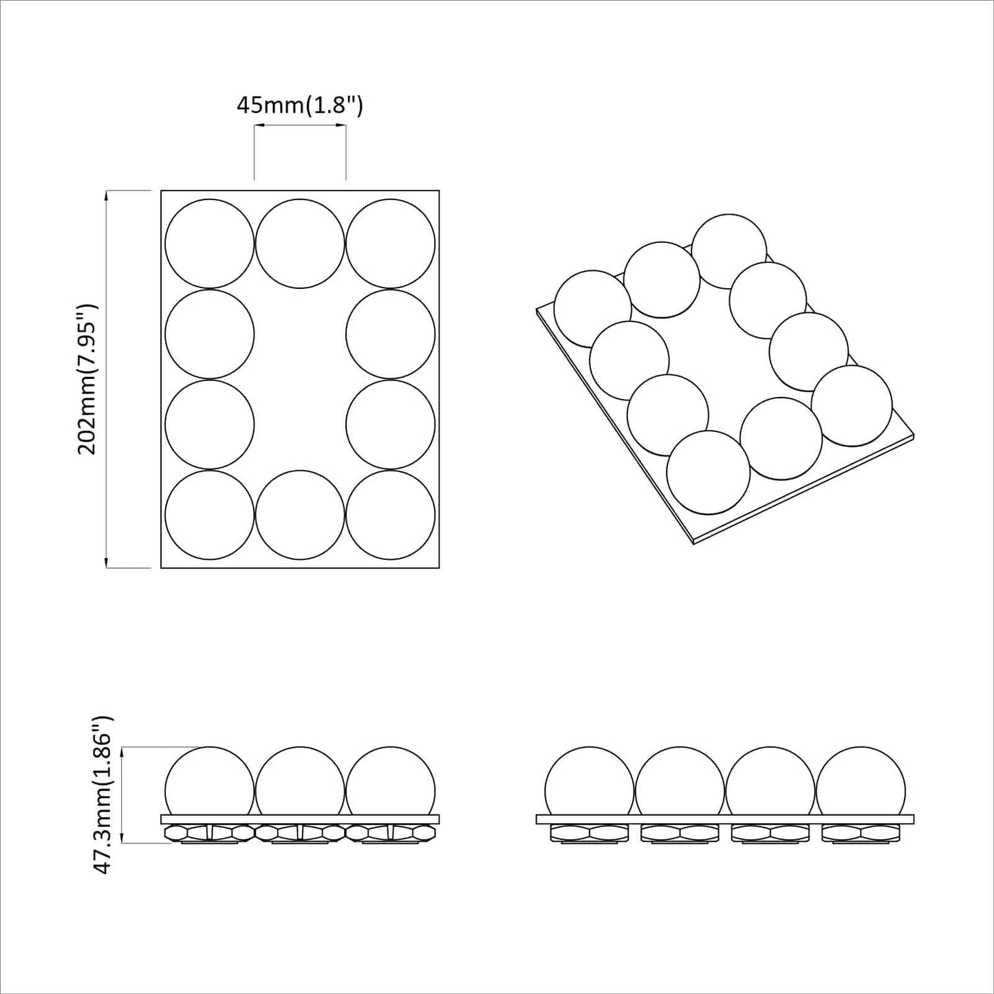 Spejl Lygter 2 pcs Hvid 4.5 x 4.5 x 4.8 cm Plastik
