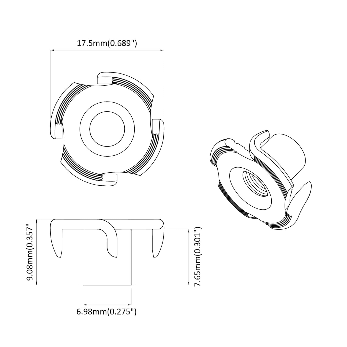 Pronged T-nut 2 pcs Sølv M6 mm Stål
