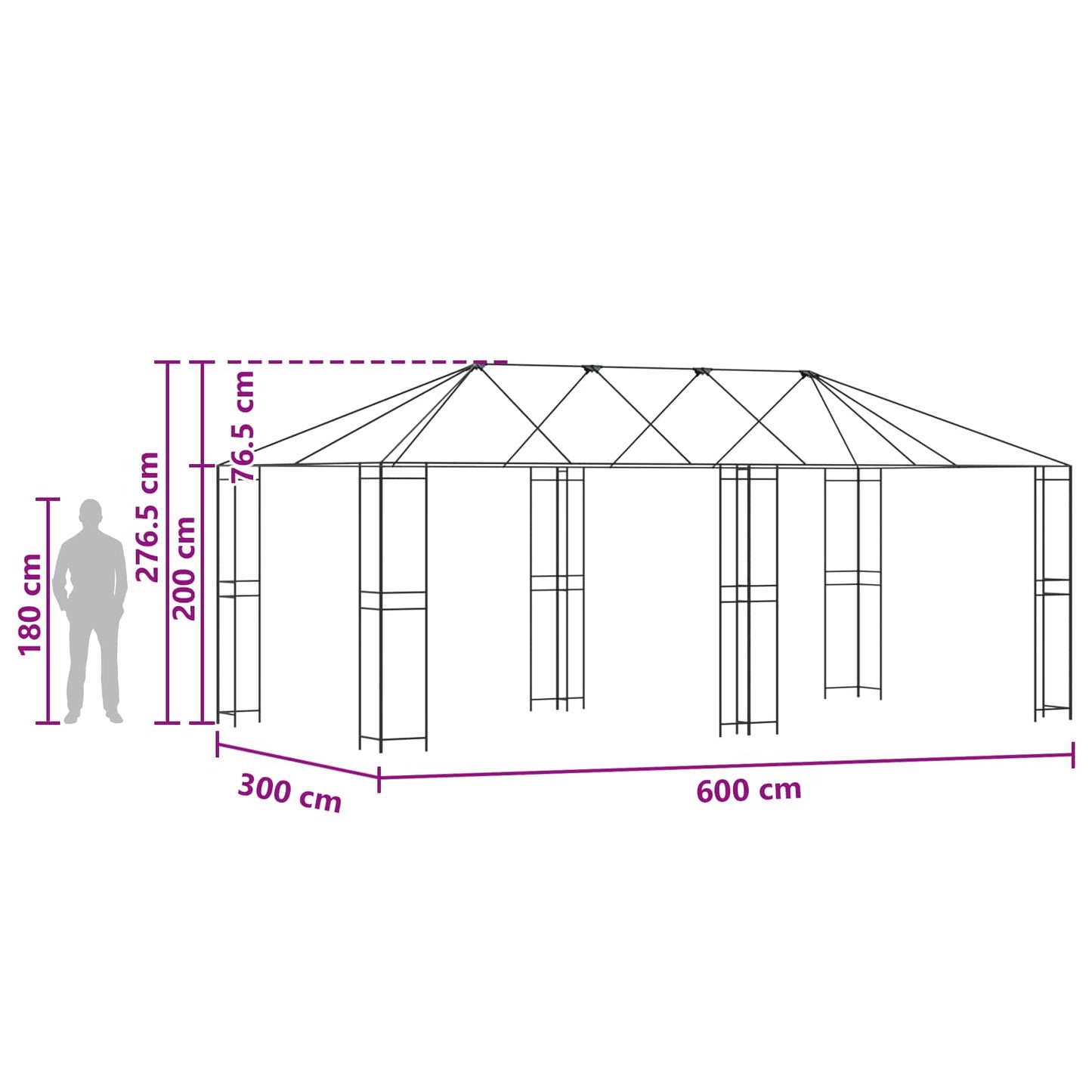 Gazebo Ramme 6 x 3 m Sort Stål