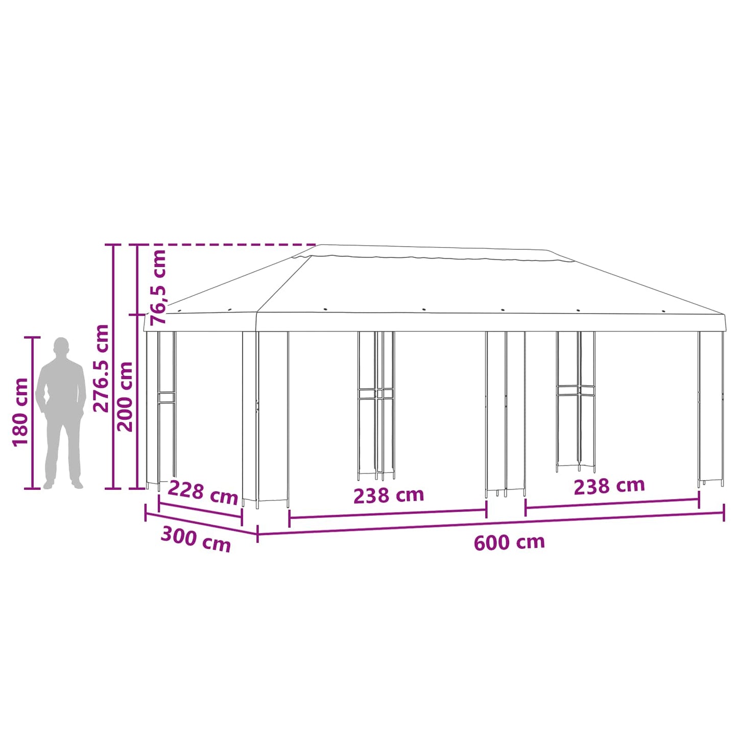 Have Gazebo 6 x 3 m Brun Polyester og Stål 190