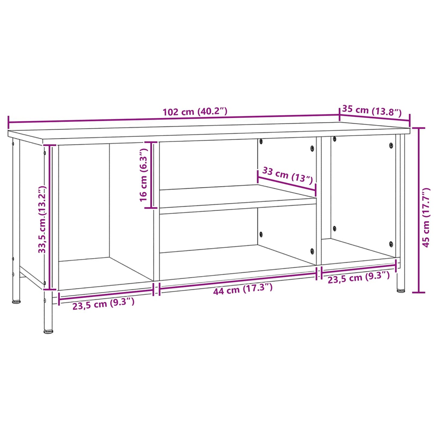 TV-skab Sort eg 102 x 35 x 45 cm Konstrueret træ