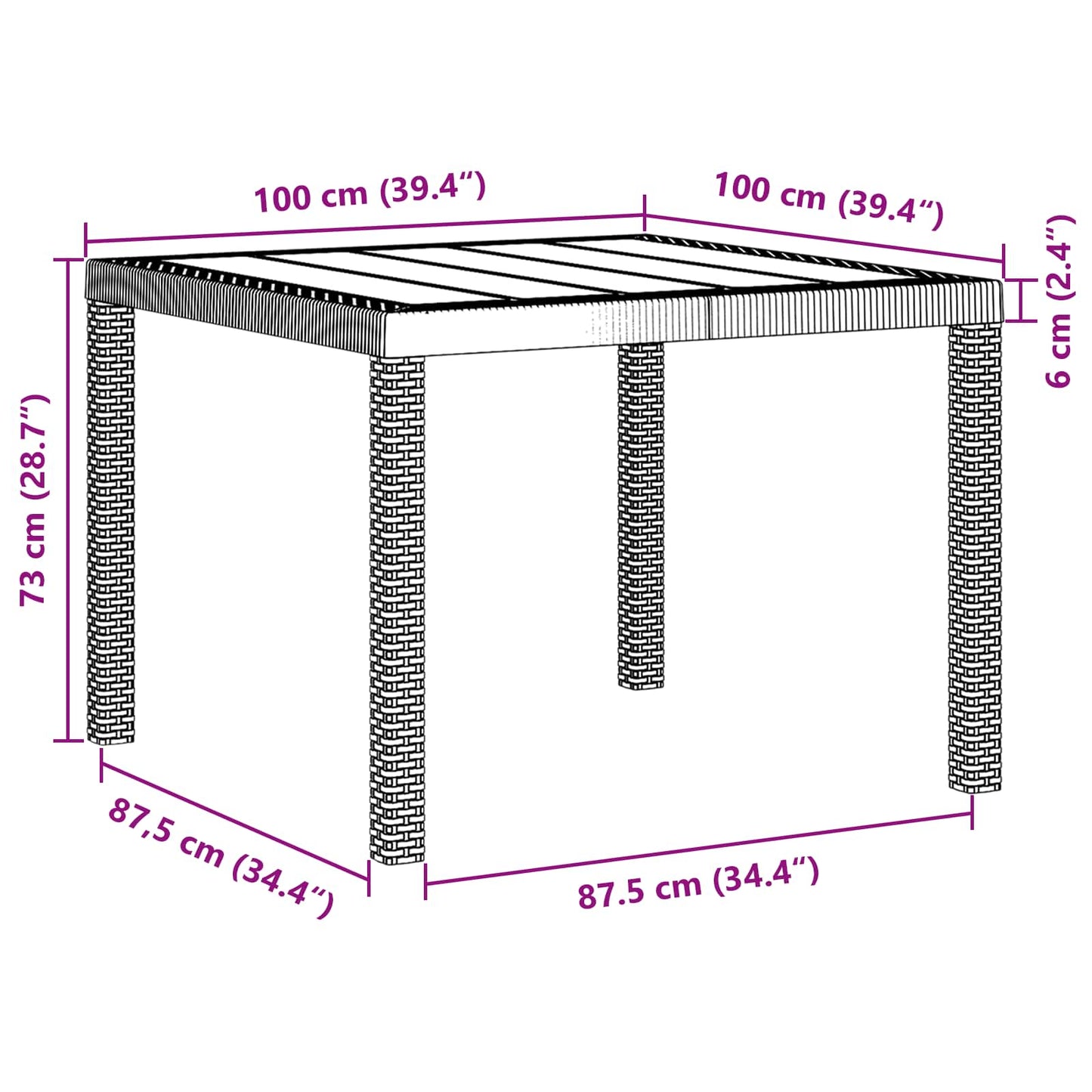 Havemøbel Bord Brun 100 x 100 x 73 cm polyrattan