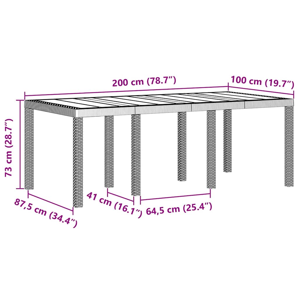 Havemøbel Bord Lysegrå 200 x 100 x 73 cm polyrattan