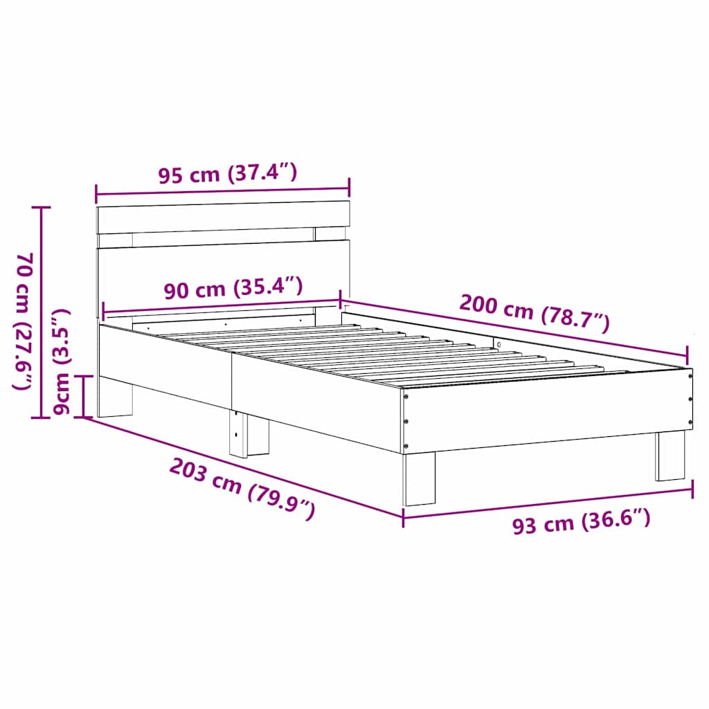 Sengestel Sort eg 203 x 95 x 70 cm Konstrueret træ