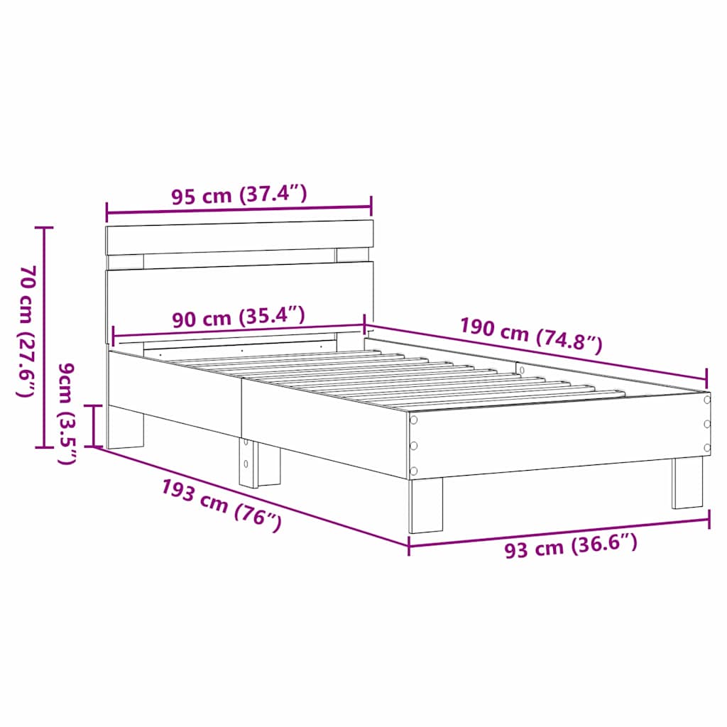 Sengestel Sort eg 193 x 95 x 88 cm Konstrueret træ