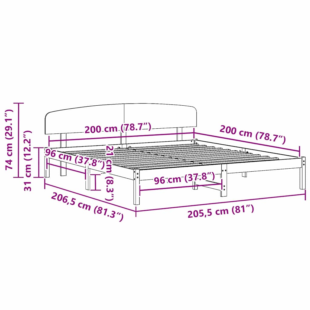 Sengestel Naturfarvet 200 x 200 cm Massiv fyrretræ