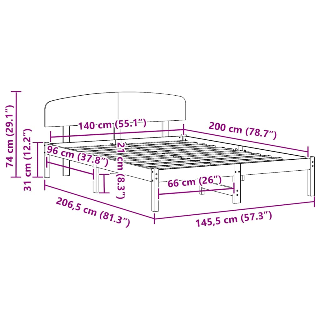 Sengestel Naturfarvet 140 x 200 cm Massiv fyrretræ