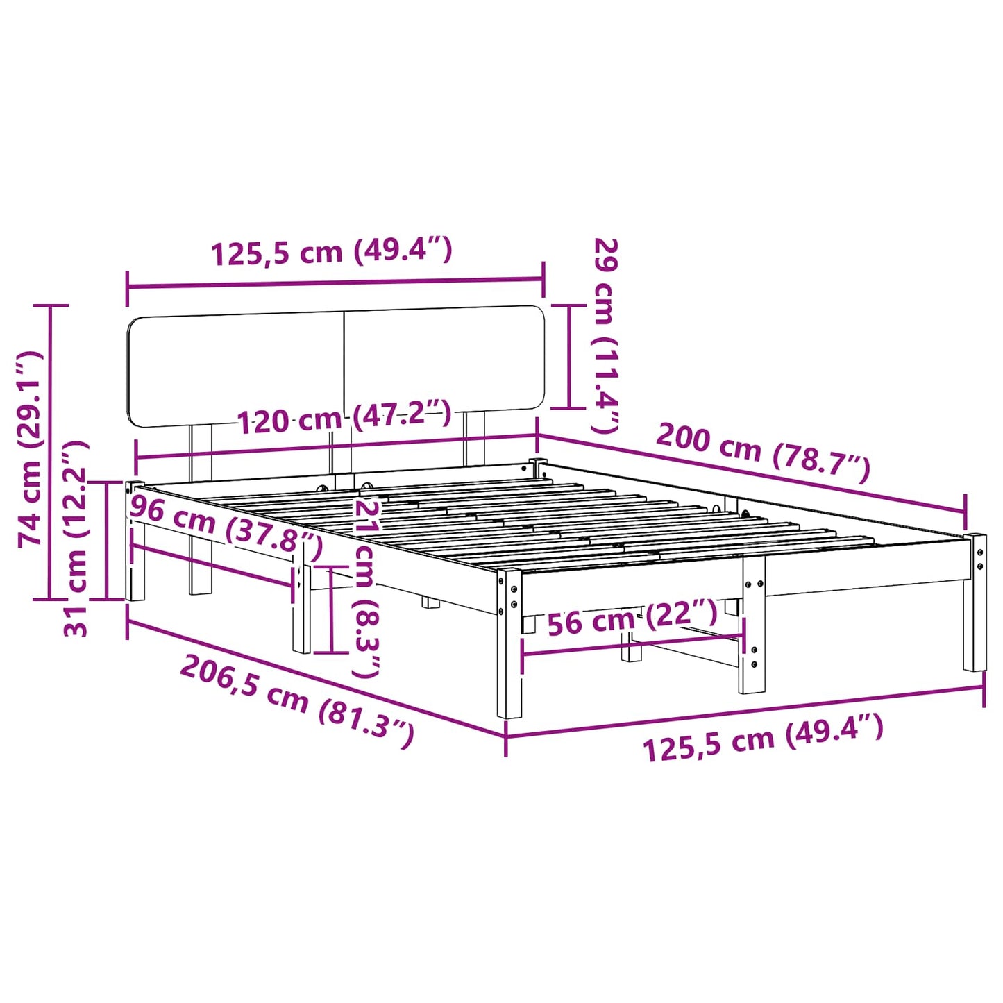 Sengestel med hovedgærde Voks brun 120 x 200 cm Massiv fyrretræ