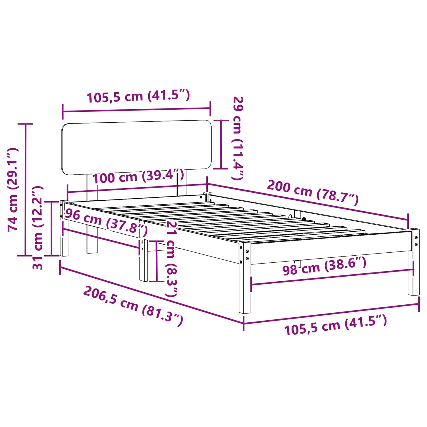 Sengestel med hovedgærde Voks brun 100 x 200 cm Massiv fyrretræ