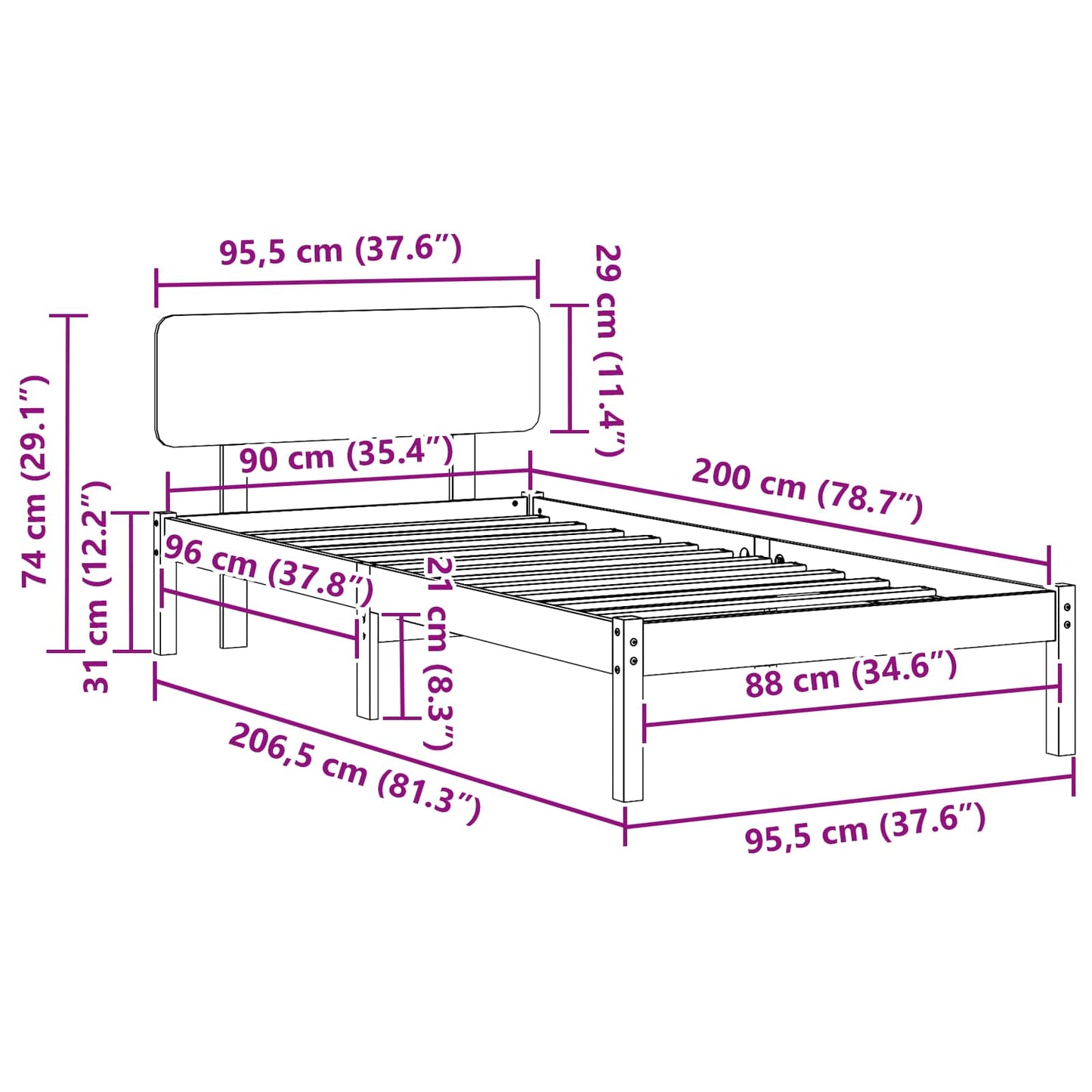 Sengestel med hovedgærde Voks brun 90 x 200 cm Massiv fyrretræ
