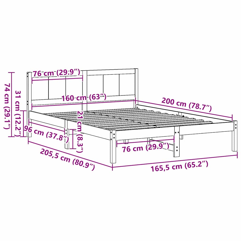 Sengestel Hvid 160 x 200 cm Massivt fyrretræ