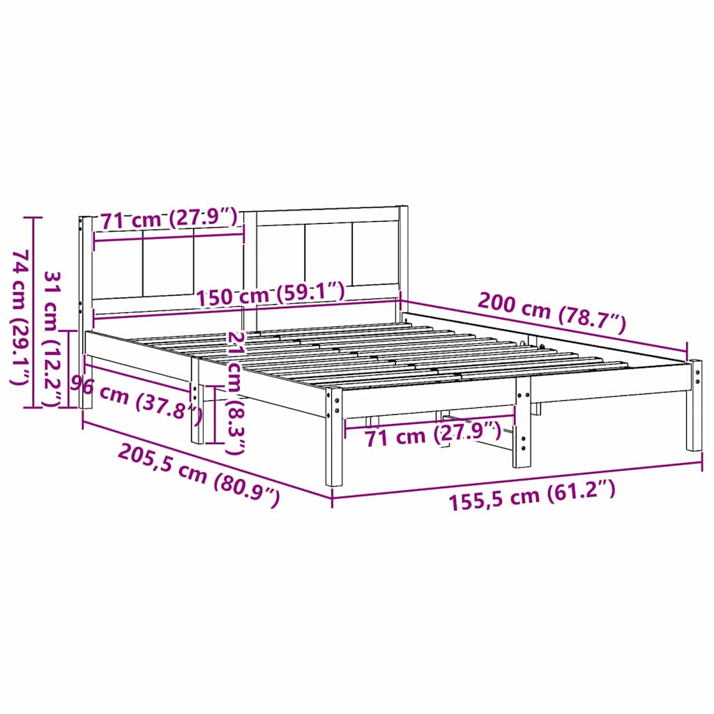 Sengestel Brun 150 x 200 cm Massivt fyrretræ