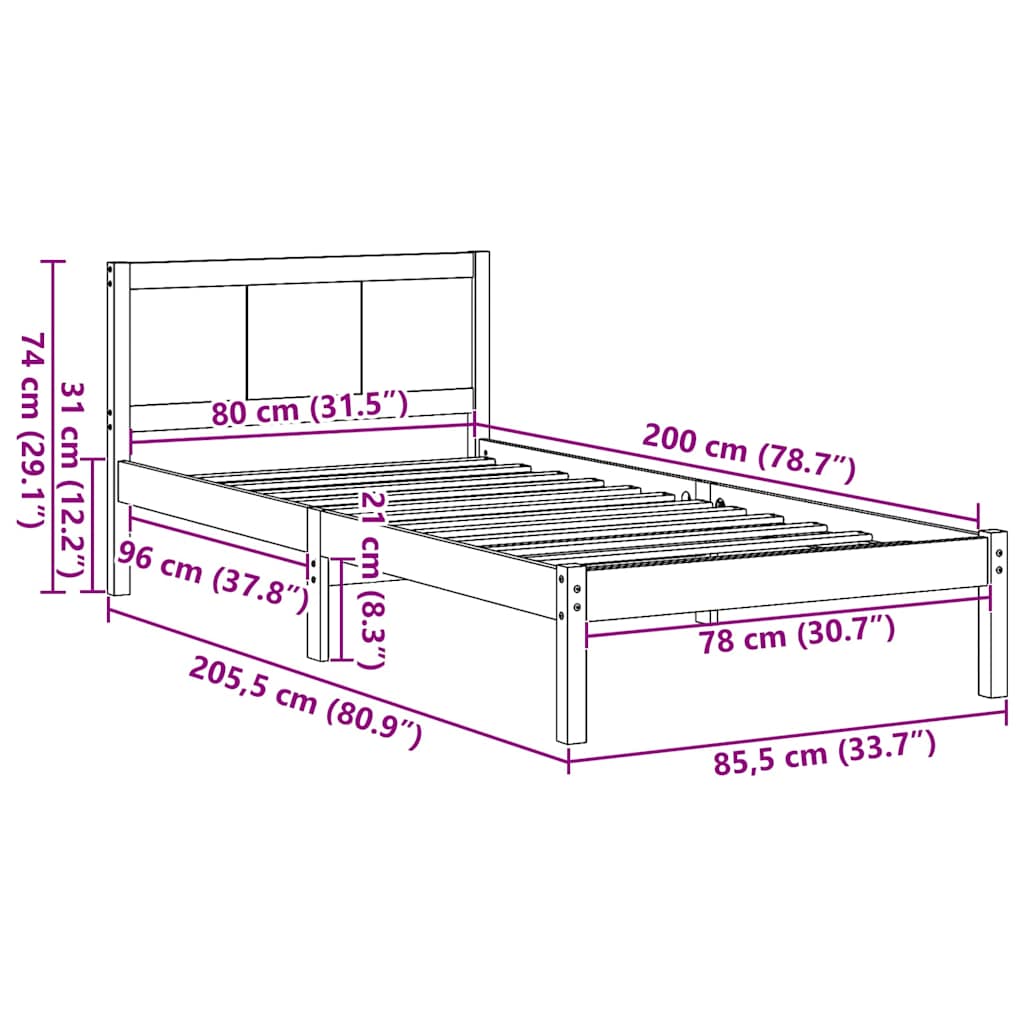 Sengestel Hvid 80 x 200 cm Massivt fyrretræ