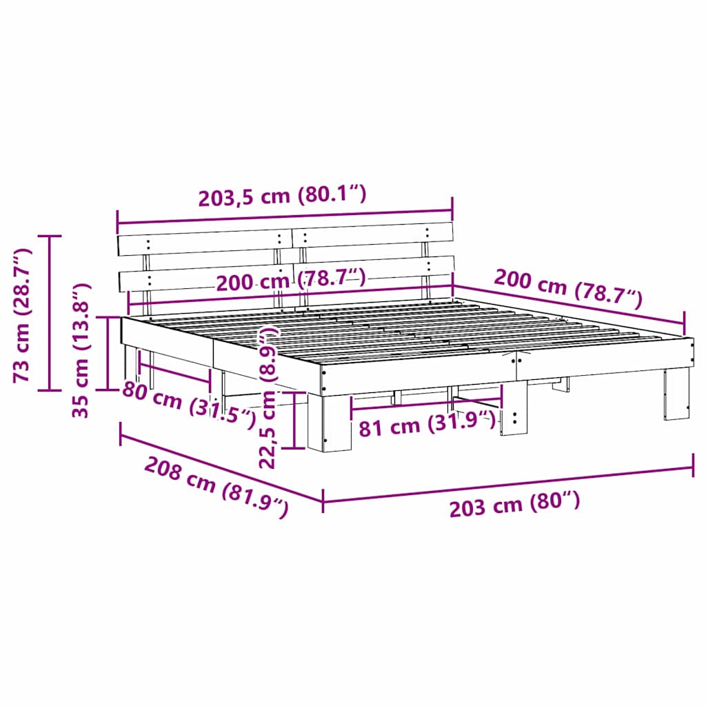 Sengestel Naturfarvet 200 x 200 cm Massiv fyrretræ