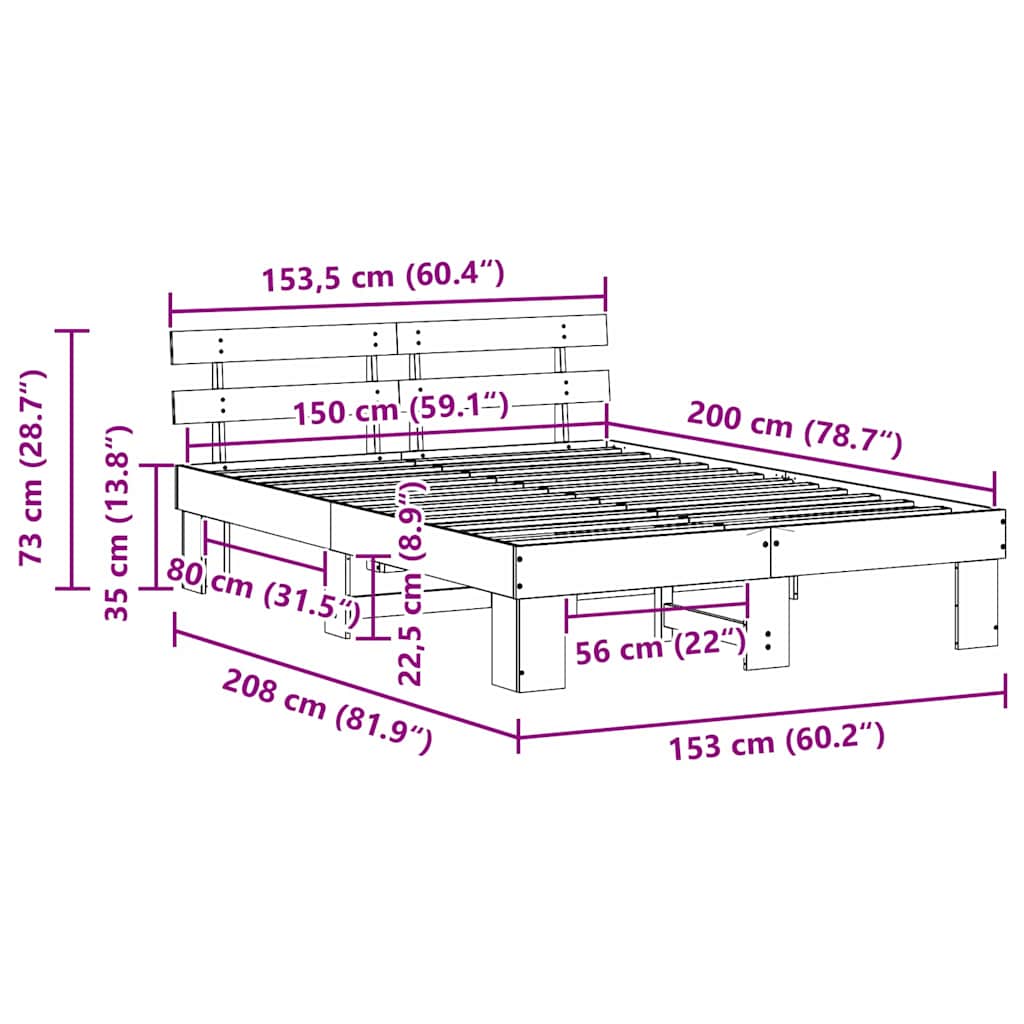 Sengestel med hovedgærde Voks brun 150 x 200 cm Massiv fyrretræ