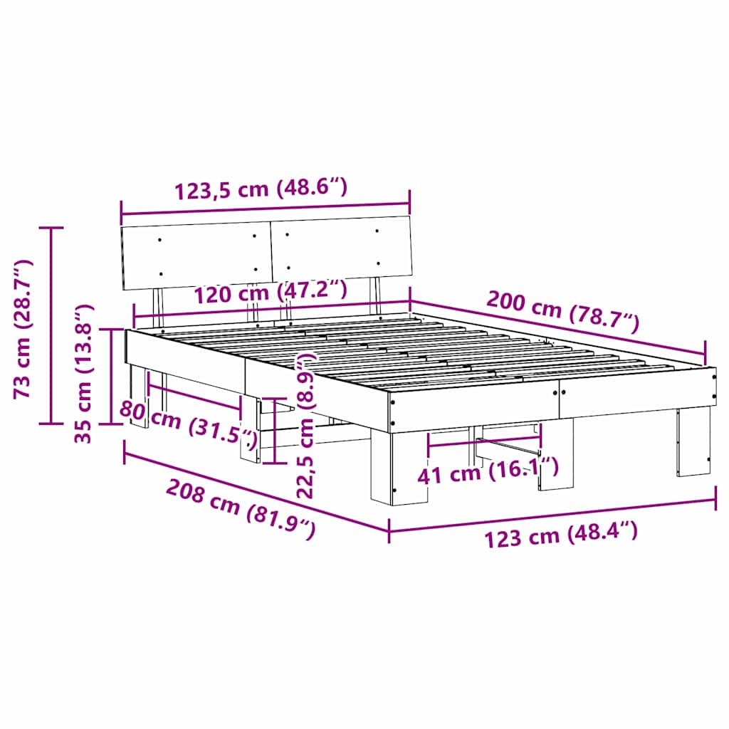 Sengestel Naturfarvet 120 x 200 cm Massiv fyrretræ