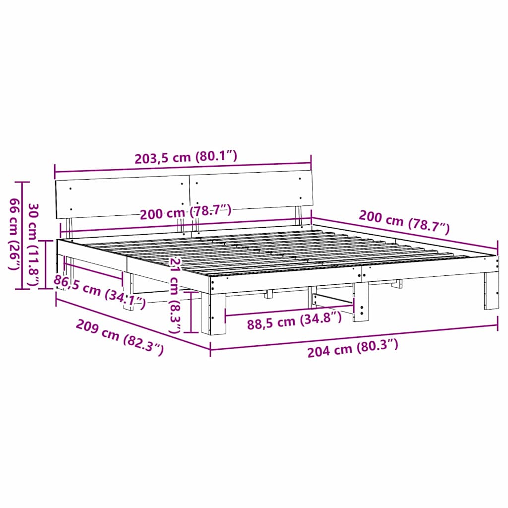 Sengestel Naturfarvet 200 x 200 cm Massiv fyrretræ