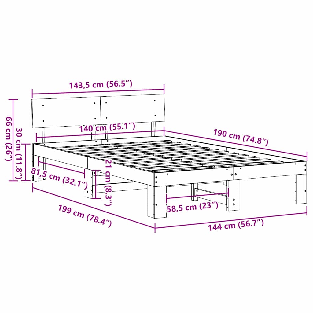 Sengestel med hovedgærde Hvid 140 x 190 cm Massiv fyrretræ