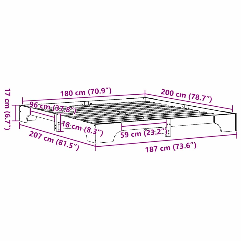 Sengestel Voks brun 180 x 200 cm Massiv fyrretræ