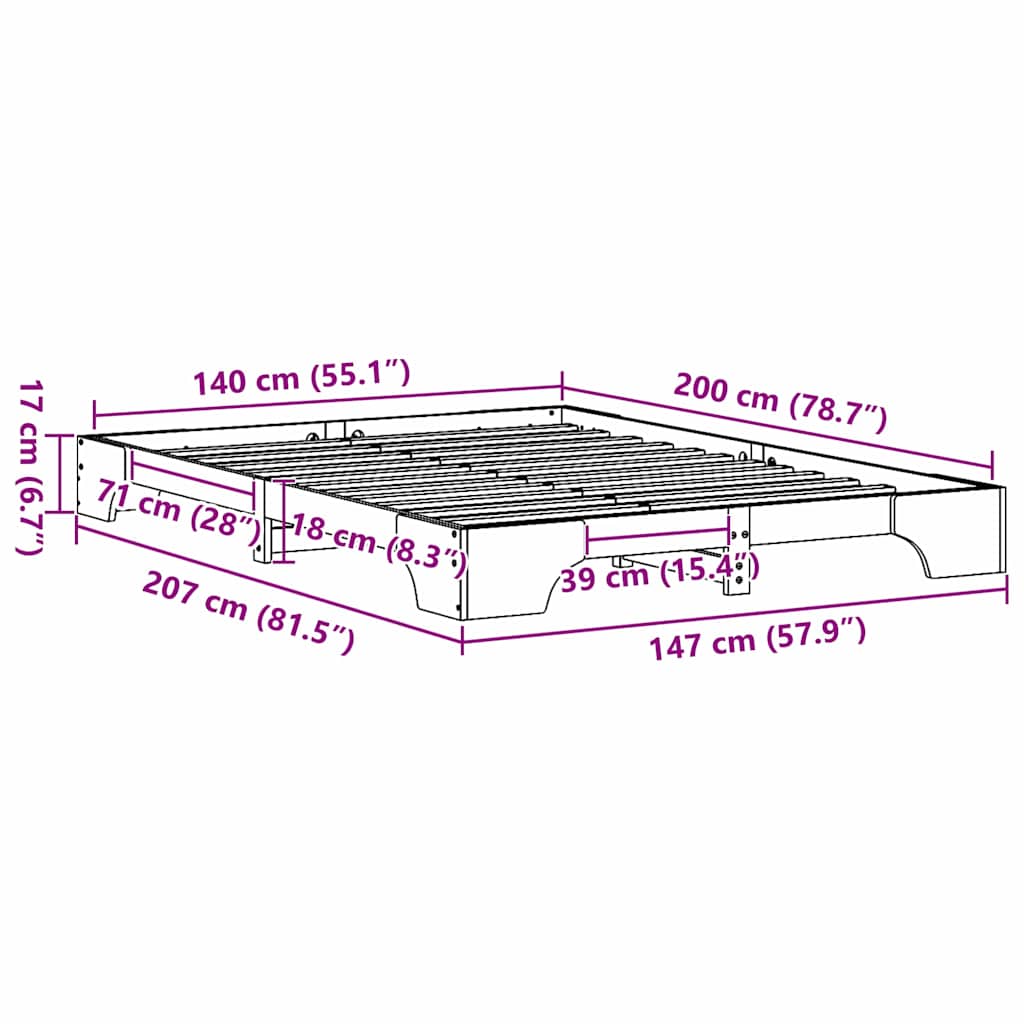 Sengestel Hvid 140 x 200 cm Massiv fyrretræ