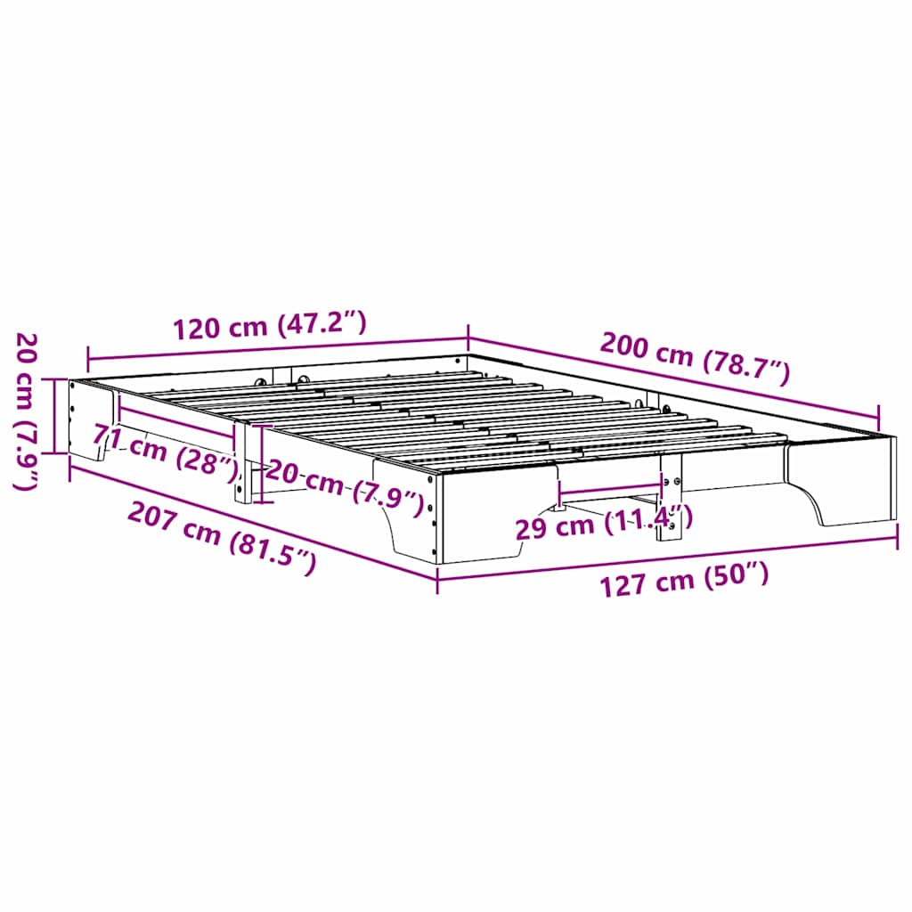 Sengestel Naturfarvet 120 x 200 cm Massiv fyrretræ